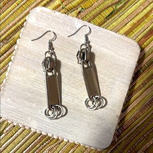 162.  UNIQUE ZIPPER PULL Silver Dangle Earrings